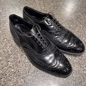 Johnston & Murphy Mens Size 9 Wingtip Oxford Shoes Mens Black Leather Brogue USA